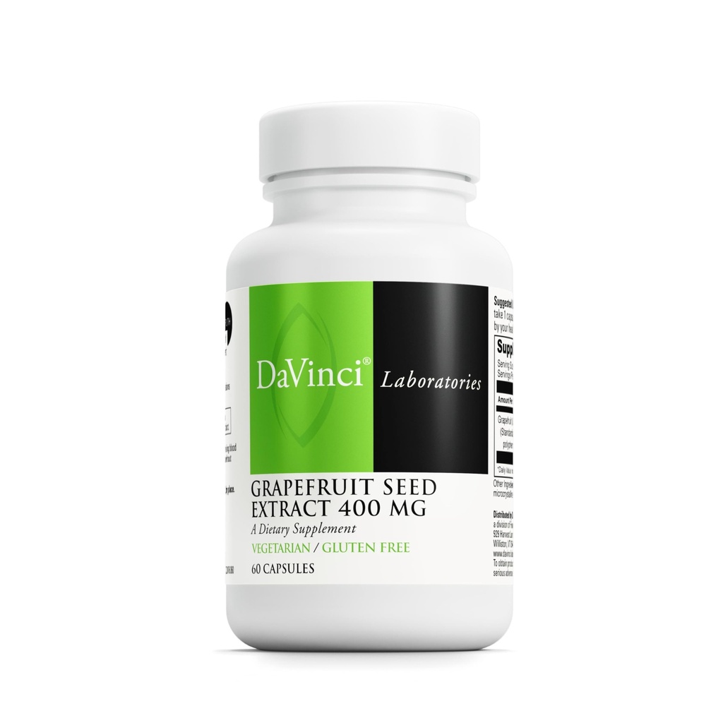 DAVINCI Labs Grapefruit Seed Extract 400 mg - Supports GI & Digestive Gut Health - Gluten Free, Vegetarian - 60 Capsules (30-Day Supply)