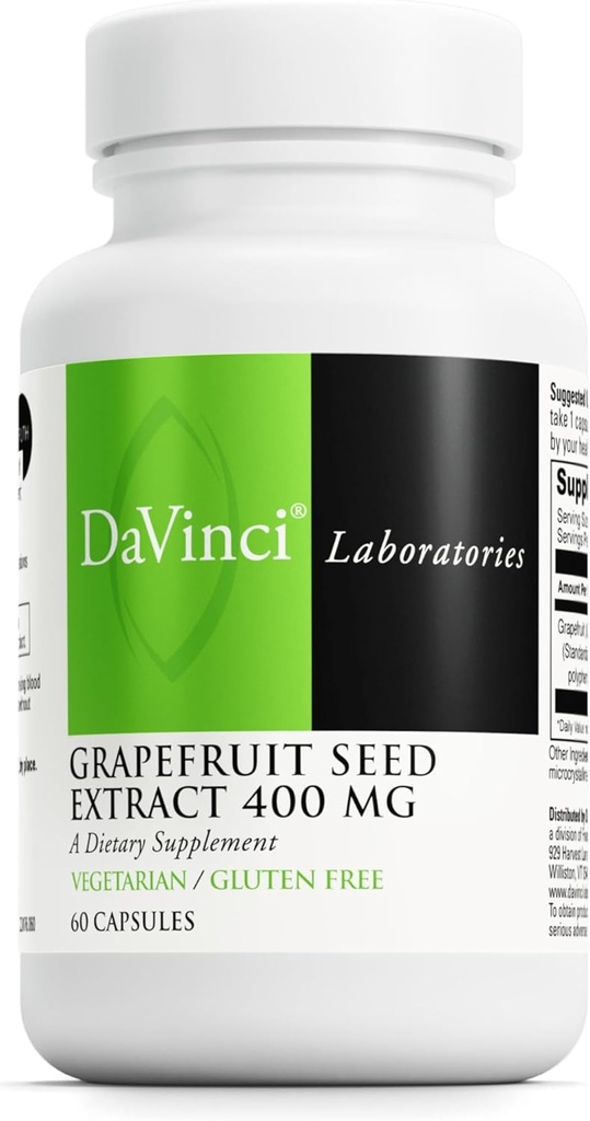 DAVINCI Labs Grapefruit Seed Extract 400 mg - Supports GI & Digestive Gut Health - Gluten Free, Vegetarian - 60 Capsules (30-Day Supply)