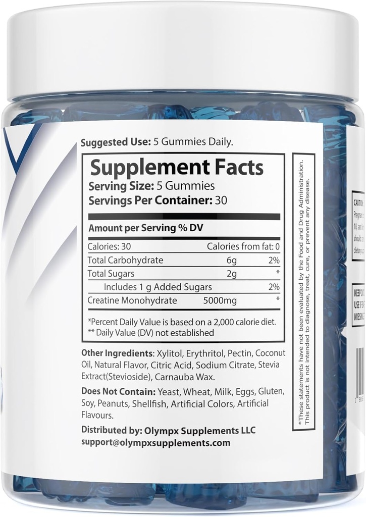 Creatine Monohydrate Gummies - 30 Servings, 5g per Serving, Blueberry (150 Count)