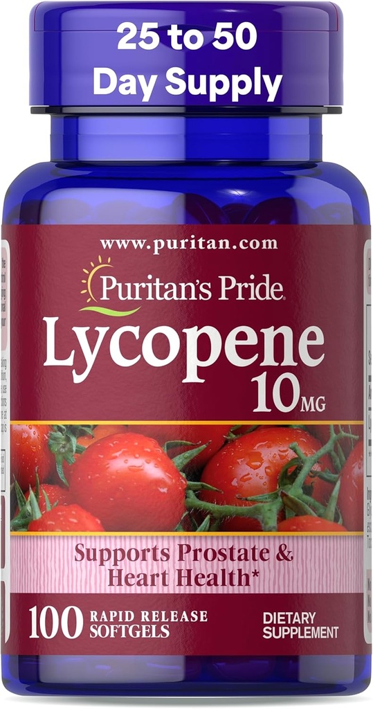 Puritan's Pride Premium Lycopene 10mg, Dietary Supplement for Prostate, Antioxidant, Heart Health, and Overall Health Support, 100 Rapid Release Softgels