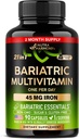 Bariatric Multivitamin - 45 mg Iron Supplements - Made in USA - for Women & Men - All-in-One, 21 Essential Vitamins - Gastric Sleeve Support - Free of Sugar, Gluten & Soy - 90 Capsules, Once Daily