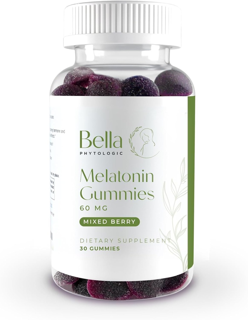 Bella High Dosage Melatonin Gummies | 60mg Per Serving | Natural Strawberry, Elderberry & Blueberry Flavor | Potent Extra Strength High-Dose Formulation