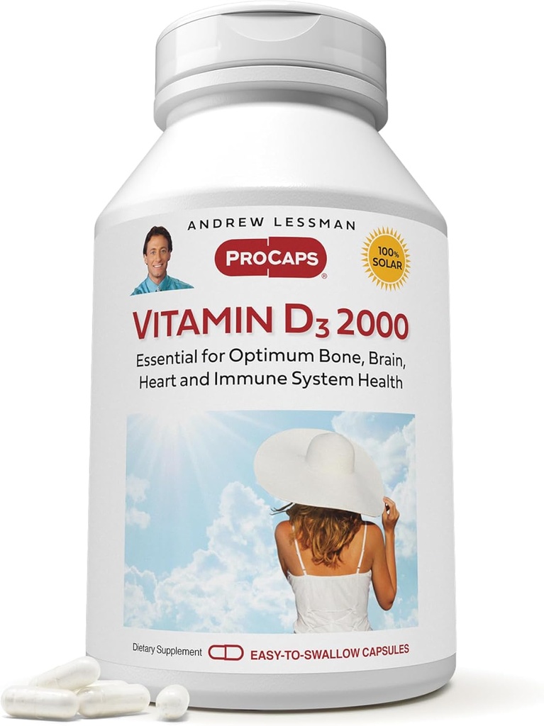 ANDREW LESSMAN Vitamin D3 2000 IU 180 Capsules - High Potency, Essential for Calcium Absorption, Supports Bone Health, Healthy Muscle Function, Immune System, More. Small Easy to Swallow Capsules