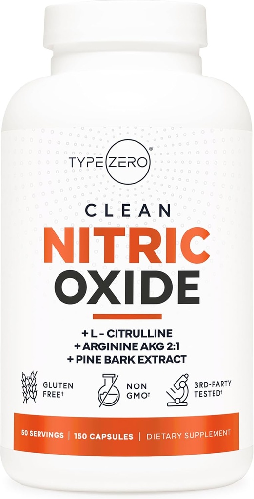 Type Zero Nitric Oxide 6X Booster, 150 Veggie Capsules - Natural Supplement - Beetroot, Arginine AKG, Citrulline, Pine Bark, Garlic & VIT C | Nitrous Oxide