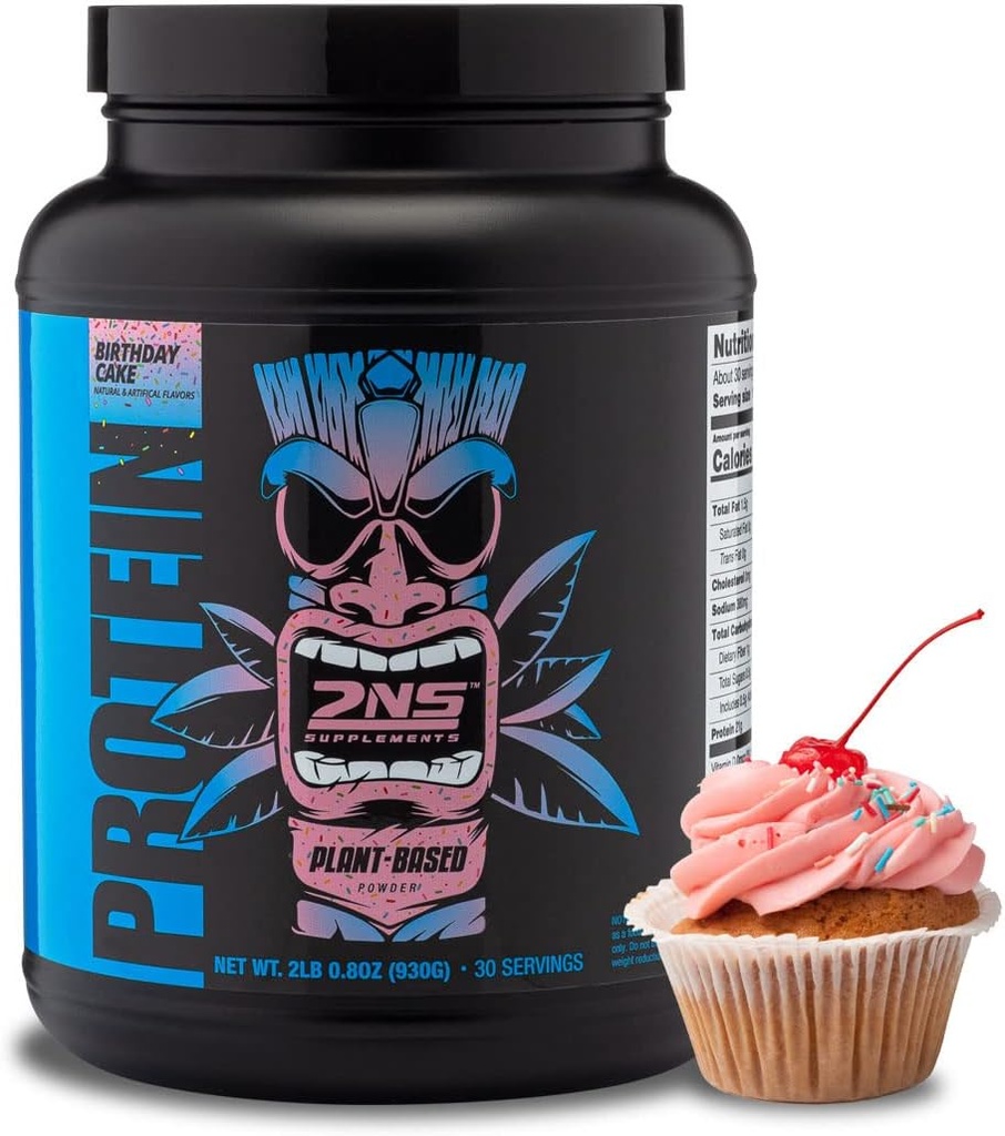 2nd Nature Supplements – Plant-Based Protein, Birthday Cake, 30 Servings, 2.2 LB – 21G Vegan Protein & EAAs to Support Muscle Growth & Recovery – No Sugars Added & Made Without Soy, Gluten or GMOs