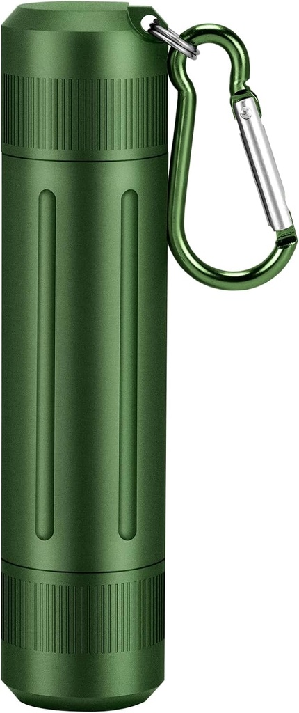 Portable Pill Container Waterproof Rugged Travel Pill Case with Keychain Aluminum Vitamin & Supplement Holder for Daily Use, Outdoor Adventures - Green