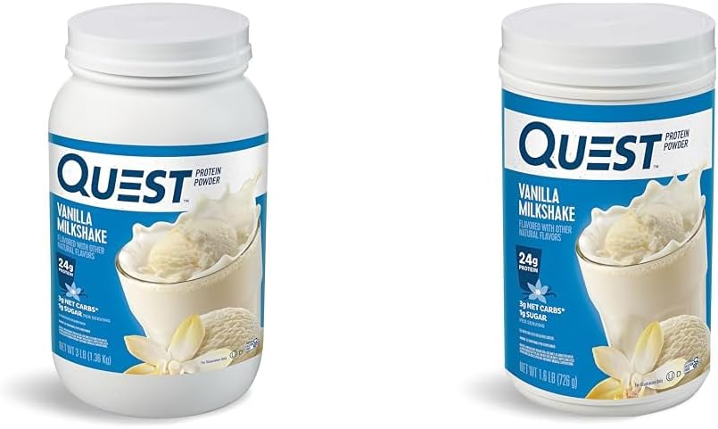 Quest Vanilla Milkshake Protein Powder Bundle, 24g Protein, 1g Sugar, 3 & 1.6 Pound, Low Carb, Gluten Free, 43 & 23 Servings
