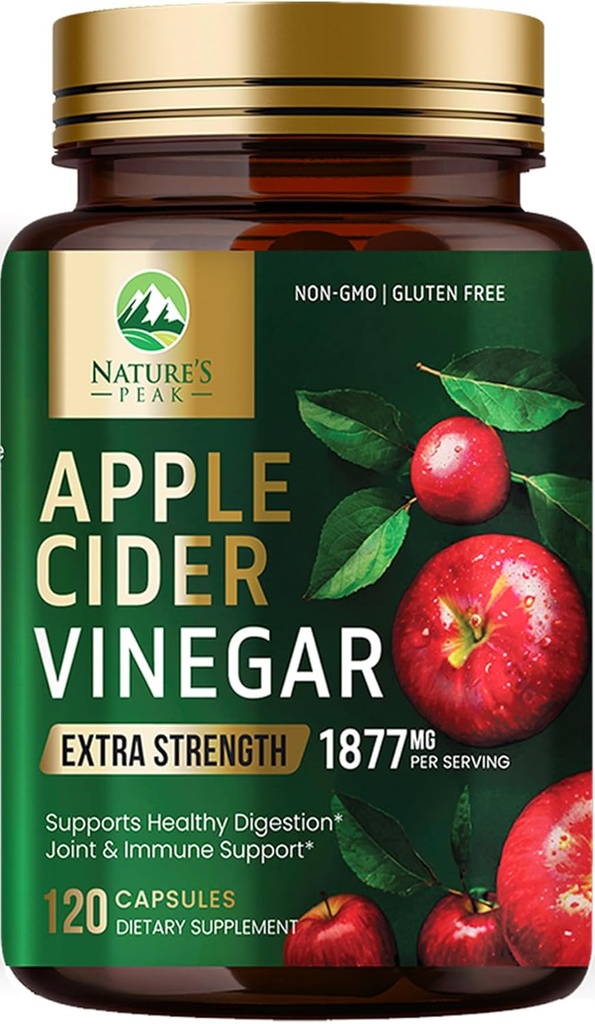 Apple Cider Vinegar Capsules ACV Supplements 1877mg, Vitamin D3, Zinc & Best ACV Supplement Pills Supporting Gut Health for Better Digestion, Immune System Support, Non-GMO & Gluten Free, 120 Capsules