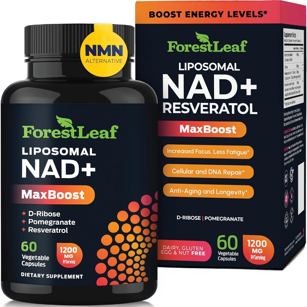 NAD+ Supplement - 500mg of Pure NAD Plus for Energy, Focus, Skin & Anti-Aging Support - Gluten Free Non-GMO NAD Supplements for Women & Men (60 Count (Pack of 1), NAD+ Resveratrol)