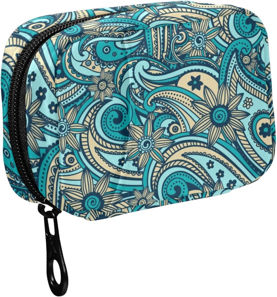Fustylead Beautiful Vintage Paisley Pill Organizer Travel Portable Zipper Cloth Bag for Holding Weekly Supplements Vitamins and Fish Oils