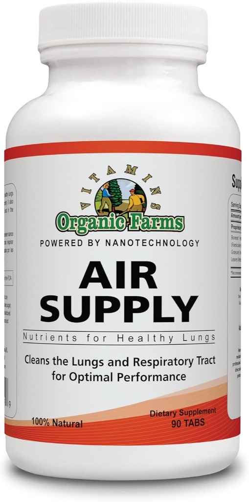 Organic Farms Vitamins Air Supply - Nutrients for Healthy Lungs - 90 Tablets - 100% Natural Dietary Supplement