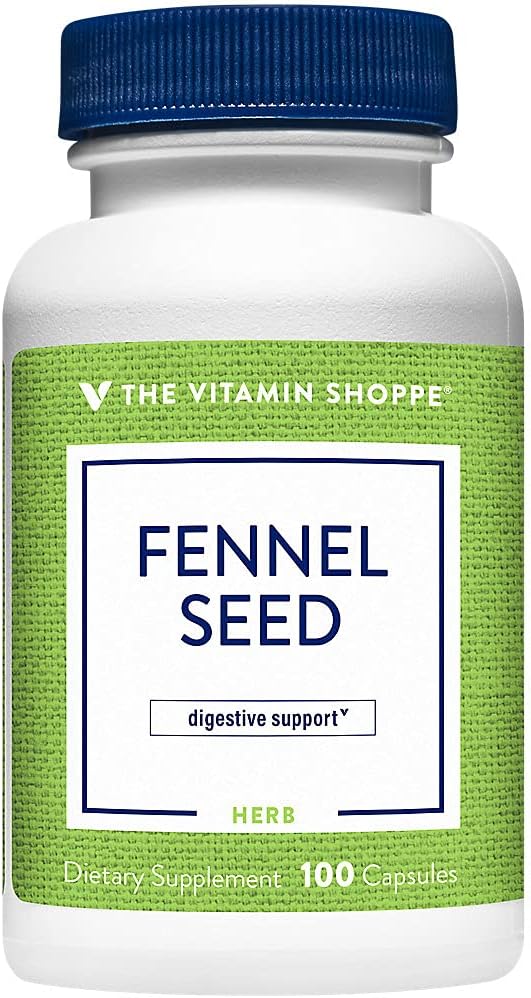 The Vitamin Shoppe Fennel Seed 480MG (Foeniculum Vulgare Seed), Herbal Supplement for Digestive Support & Intestinal Health (100 Capsules)