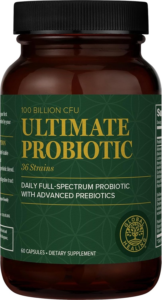 Global Healing Ultimate Probiotic Blend Supplement with Prebiotics and Probiotics for Digestive Health, Digestive Tract, & Immune System, Gut Health for Men & Women, 100 Billion CFU (60 Capsules)