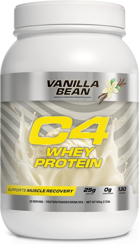 Cellucor C4 Whey Protein Powder, Vanilla Bean - 25g Protein, 0g Added Sugar, 130 Calories Per Serving, Supports Muscle Recovery, 28 Servings, Premium Whey for Post-Workout
