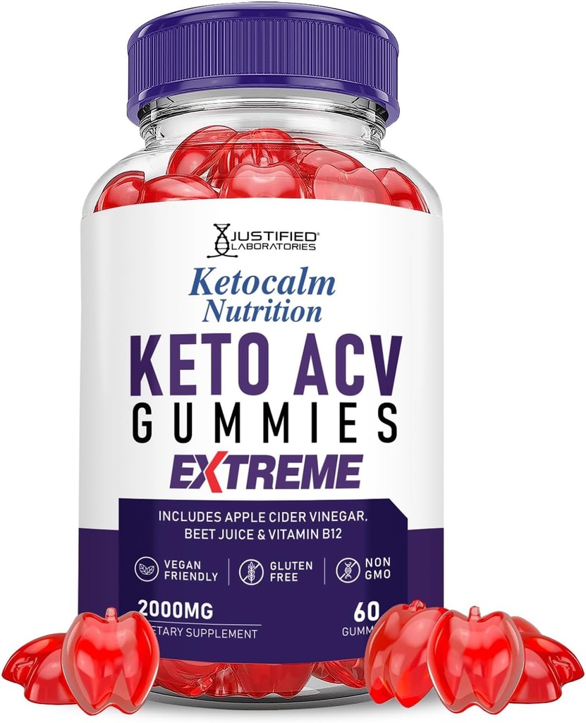 Justified Laboratories Ketocalm Nutrition Keto ACV Gummies Extreme 2000MG Keto Calm Nutrition Keto Gummies Apple Cider Vinegar Formulated with Pomegranate Beet Juice Powder B12 Vegan Non GMO 60 Gummys