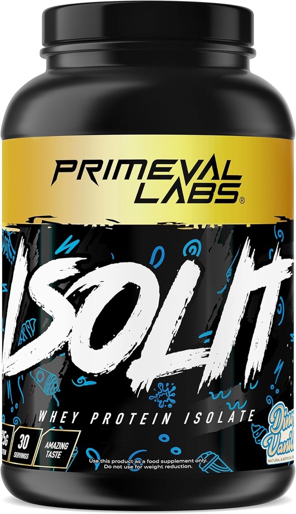 Primeval Labs ISOLIT - Whey Protein Powder, 100% Whey Isolate, 25g of Protein, BCAAs, Fast Absorbing, Easy Digesting (Diner Vanilla, 2lb)