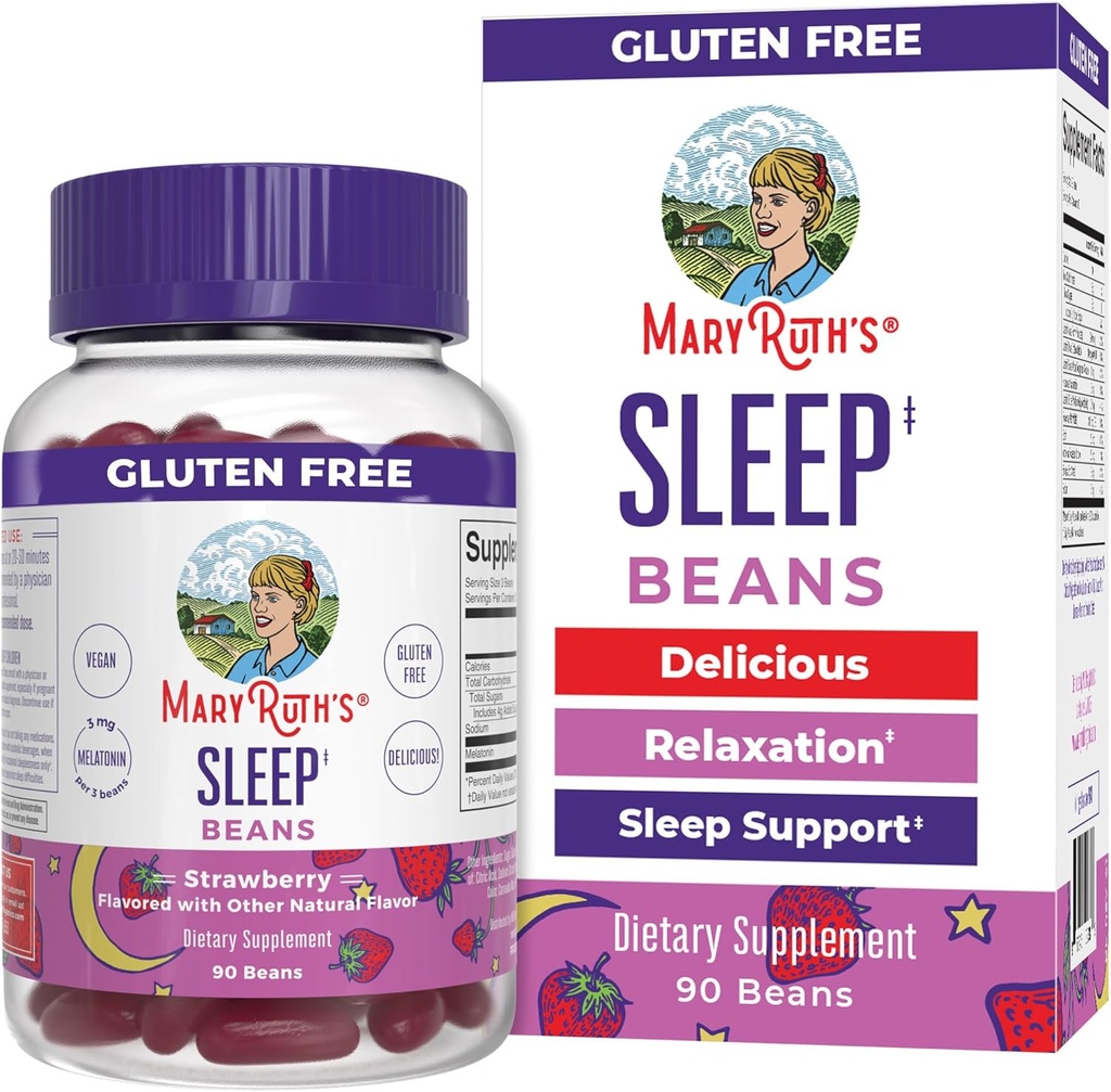 MaryRuth Organics Melatonin Vita-Beans for Adults | Relaxation & Sleep Support for Ages 14 | Vegan | Non-GMO | Gluten Free | 90 Count