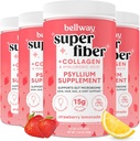 Bellway Super Fiber Powder + Collagen (4 Pack), Sugar-Free Psyllium Husk Powder with Collagen Peptides for Gut Health, Healthy Skin, Nails, Bones & Joints, Strawberry Lemonade (45.84 oz)