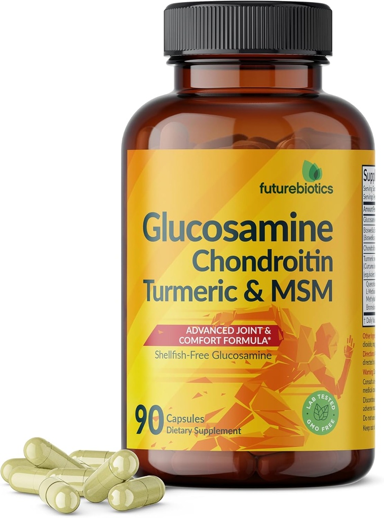 Futurebiotics Glucosamine Chondroitin Turmeric & MSM Advanced Joint Formula, Supports Healthy Joints & Mobility - Non-GMO, 90 Capsules