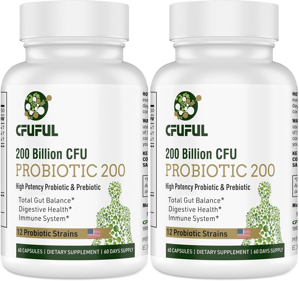 Probiotics for Women and Men - 200 Billion CFU 12 Strains Probiotic for Digestive Immune & Gut Health, with Organic Prebiotic Shelf Stable Probiotic Supplement for Bloating 120 Capsules