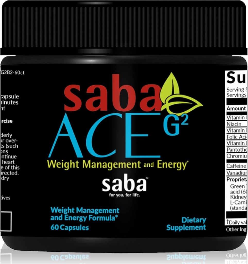 Saba ACE G2 - Thermogenic Fat Burner. Weight Loss Supplement, Appetite Suppressant, & Energy Booster - Green Tea Extract,Capsimax, Garcania, Carnosyn & More - 60 Capsules