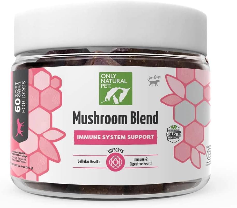 Only Natural Pet Mushroom Blend Immune System Support Supplement for Dogs - Boost Healthy Cellular, Digestive, & Liver Function - Multivitamin Beta-Glucan & Antioxidant - Bacon Flavor 60 Soft Chews