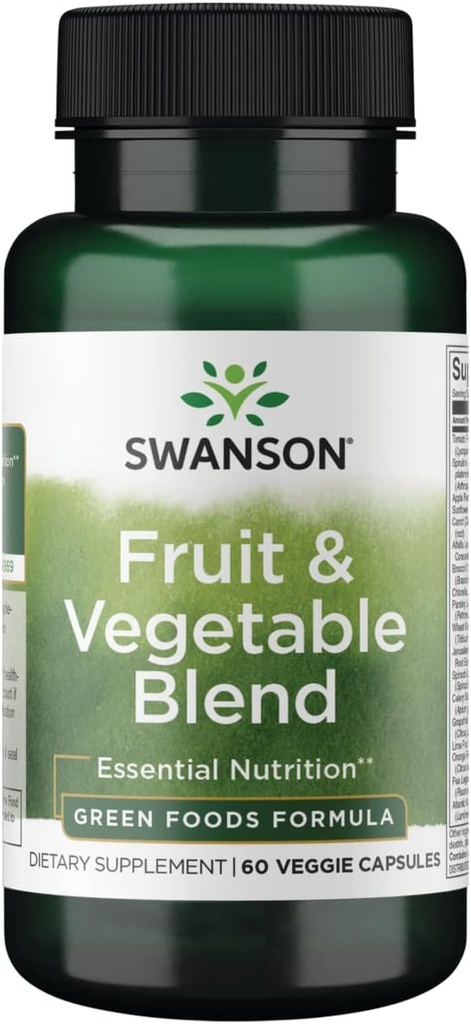 Swanson Fruit & Vegetable Blend - Natural Blend of Over 25 Fruits and Veggies Delivering Essential Nutrients - Powerful Green Foods Veggie Supplement - (60 Veggie Capsules)