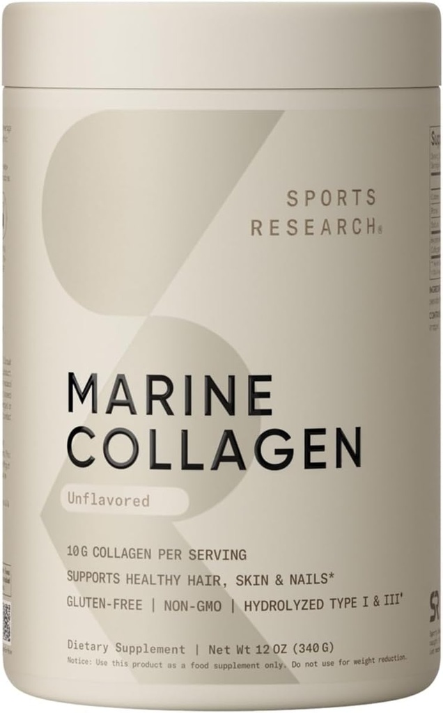 Sports Research Marine Collagen Peptides Powder - Sourced from Wild-Caught Fish, Pescatarian Friendly, Keto Certified & Non-GMO Verified - Easy to Mix in Water or Juice! (34 Servings)
