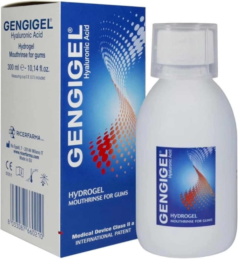 Gengigel Hyaluronic Acid Mouthrinse (300 ml), Oral Care Solution for Gum Health, Reduces Discomfort, Helps Relieve Gum Recession & Gingivitis, No Alcohol or SLS, Vegan & Kosher