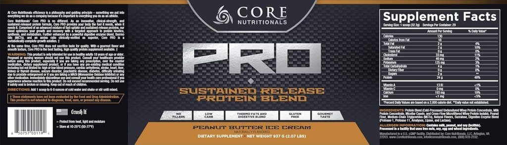 Core Nutritionals Core PRO - 29 Servings - Peanut Butter Ice Cream