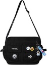 Fashion Crossbody Bag with Cute Accessories Nylon Casual Messenger Bag with Pendant Lightweight Handbag Travel Daypacks (Black)