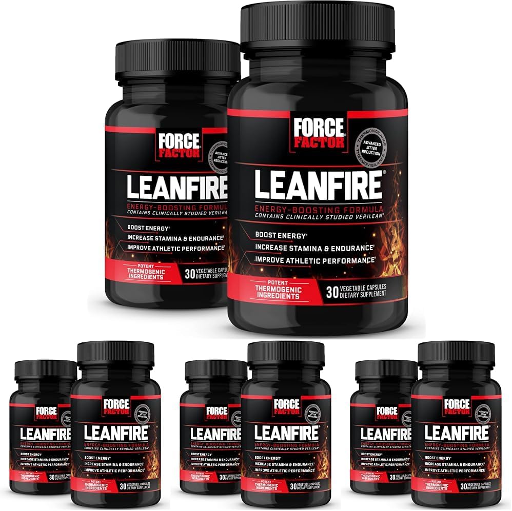 Force Factor LeanFire, Pre Workout Energy Pills with Green Tea Extract and Caffeine to Increase Energy, Build Lean Muscle, Improve Athletic Performance, and Enhance Focus, 30 Count (Pack of 8)