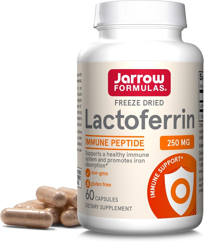 Jarrow Formulas Lactoferrin 250 mg - Immune-Supporting Glycoprotein - for Healthy Immune System Support & Iron Absorption - Freeze Dried - Gluten Free - Non-GMO - 60 Capsules (Servings)