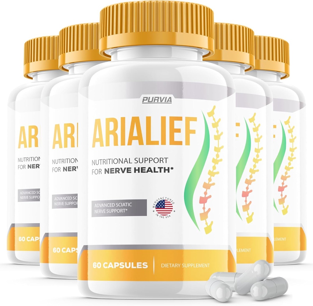 (5 Pack) Arialief Capsules Sciatica - Official Formula - Arialief Vitamin Supplement Advanced Strength Formula, Arialief Capsules Nutritional Support Maximum Strength Overall Wellness (300 Capsules)