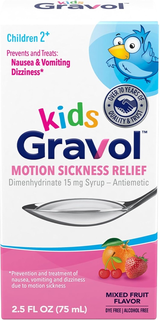 Gravol Kids Liquid for Motion Sickness Relief and Nausea Prevention, 2.5 fl oz (75 ml)​
