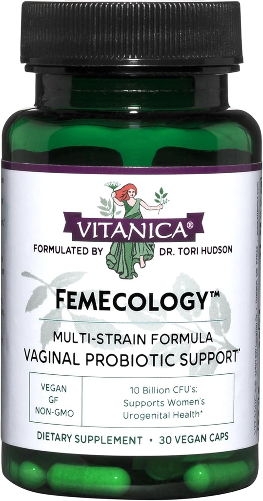 Vitanica FemEcology, Vaginal and Intestinal Probiotic Support, Vegetarian, 30 Capsules