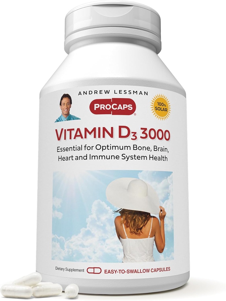 ANDREW LESSMAN Vitamin D3 3000 IU 360 Capsules - High Potency, Essential for Calcium Absorption, Supports Bone Health, Healthy Muscle Function, Immune System, More. Small Easy to Swallow Capsules