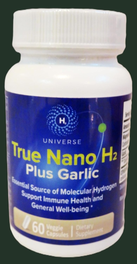 True Nano H2 with Garlic by H2 Universe | Molecular Hydrogen with Active Hydrogen Nanobubbles, Boosts Energy, Powerful Antioxidant| 60 Capsules