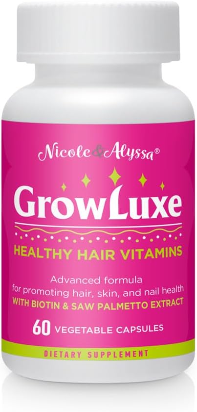 Nicole & Alyssa Growluxe Hair Skin and Nail Vitamin Supplement for Men & Women - 60 Vegetarian Capsules - Gluten Free - Non-GMO - Made in The USA - Supports Strong Nails, Hair & Skin (Pack of 1)