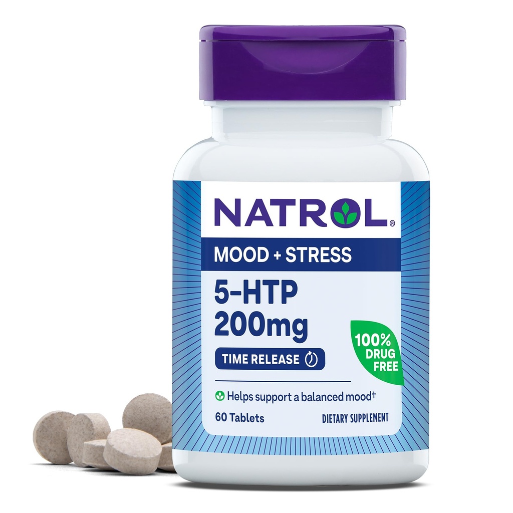 Natrol 5-HTP 200mg Dietary Supplement to Support a Balanced Mood, 60 Time Release Tablets, 60 Day Supply