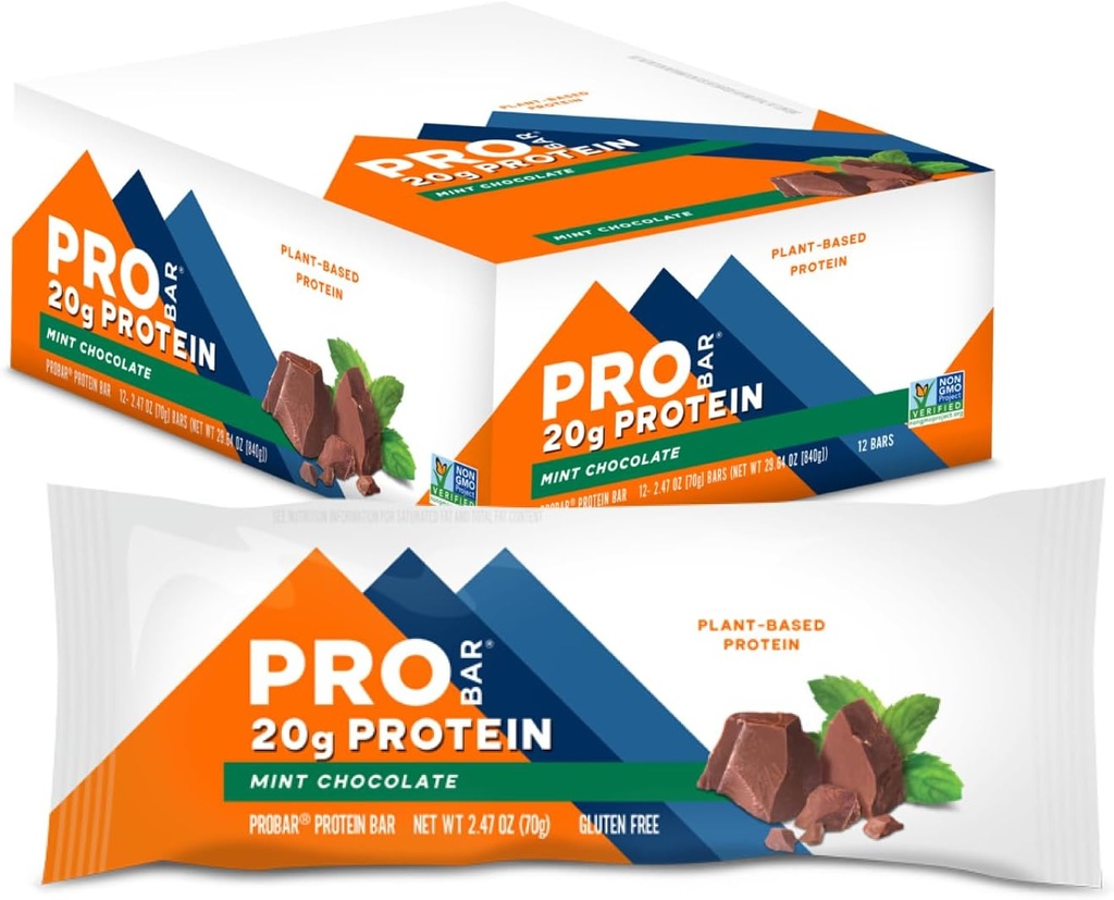 PROBAR - PROTEIN Bar, Mint Chocolate, Non-GMO, Gluten-Free, Healthy, Plant-Based, Whole-Food Ingredients, Natural Energy (12 Count)
