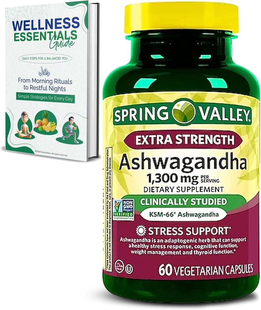 Extra Strength Ashwagandha 1300 mg, 60 Vegetarian Capsules - Stress & Cognitive Support - Holistic Wellbeing, Soy Free, Gluten Free & Lactose Free