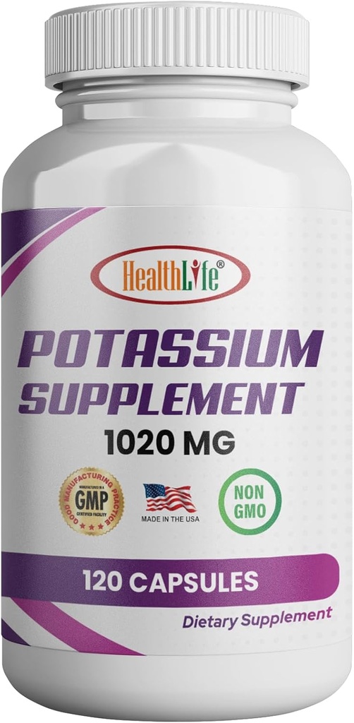 HealthLife Potassium Supplement, 1020 mg,60 Servings, 120 caps, Potassium Bicarbonate