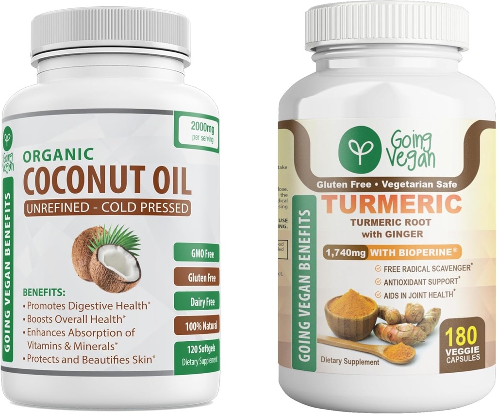 Organic Coconut Oil and Turmeric Curcumin, Ginger Capsules Bundle!