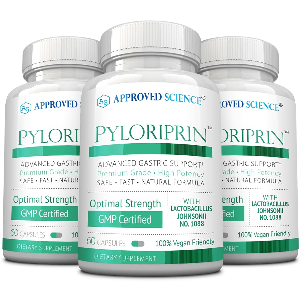 Approved Science Pyloriprin - Advanced Digestive Support for A Healthy Stomach - Zinc L-Carnosine, Probiotic, Broccoli Sprout, Deglycyrrhized Licorice - 180 Capsules - Three Month Supply - Vegan