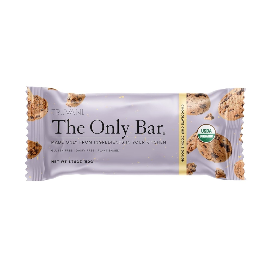 Truvani Plant Based Snack Bars | Chocolate Chip Cookie Dough 1 Pack | 5g Protein | USDA Organic and Vegan | The Only Bar | Dairy, Soy, and Gluten Free | Individually Wrapped