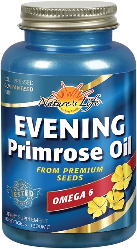 Nature's Life Evening Primrose Oil 1300 mg | PMS and Menopause Balance Support for Women | Skin Health | 60ct