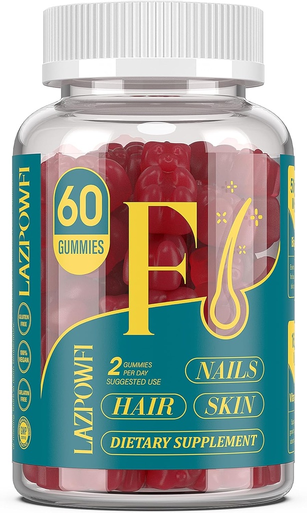 Biotin Gummies for Hair, Skin and Nails - Hair Vitamins for Men & Women, 10,000mcg Max Strength Vitamin B7 for Hair Growth and Stronger Nails,60 Counts - Cranberry Falvor