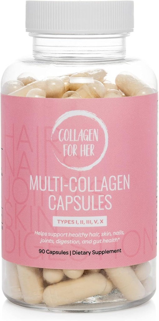 Collagen For Her: Multi Collagen Capsules for Women (Types I, II, III, V, X,) Hydrolyzed Collagen Peptides, Vitamin Supplement for Hair, Skin, Nails, and Joint Support (90 ct.)