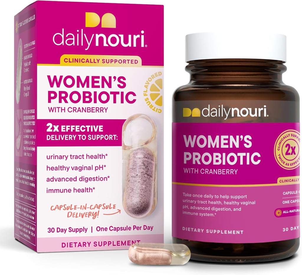 Daily Nouri Women’s Probiotic | Supports Vaginal pH, Urinary Tract, Digestive & Immune Health | 5 Clinically Studied Strains + Cranberry & Vegan Omega Oil | 30-Day Supply